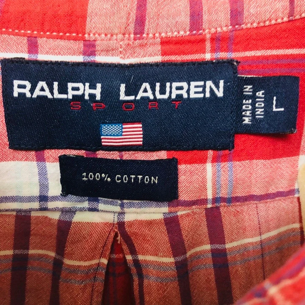 Ralph Lauren Plaid Shirt Mens L Button Down Cotton India Preppy‎ Casual Pony